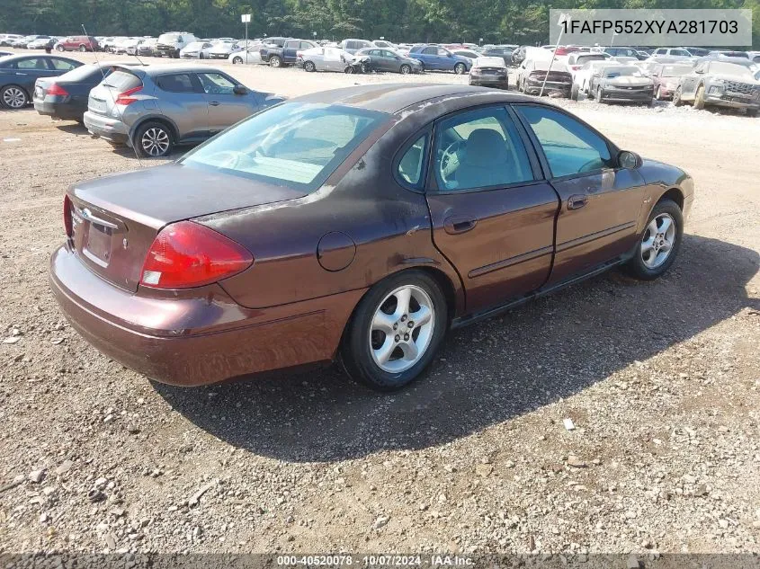 2000 Ford Taurus Ses VIN: 1FAFP552XYA281703 Lot: 40520078