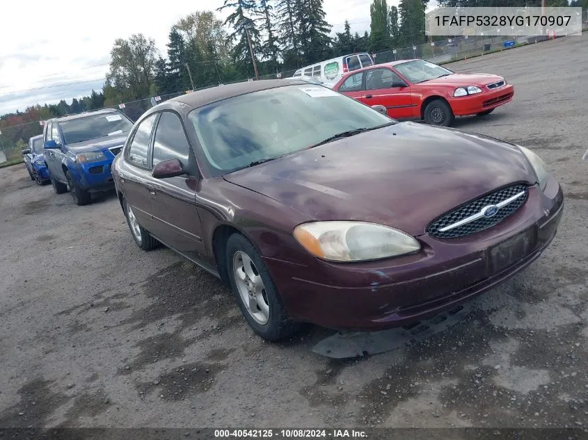 2000 Ford Taurus Se VIN: 1FAFP5328YG170907 Lot: 40542125