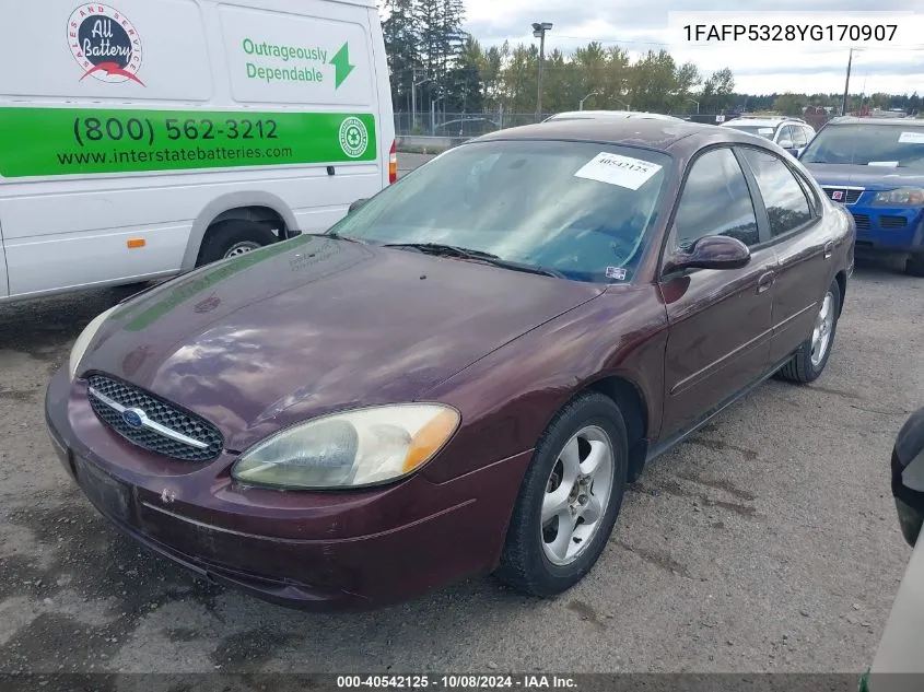 2000 Ford Taurus Se VIN: 1FAFP5328YG170907 Lot: 40542125