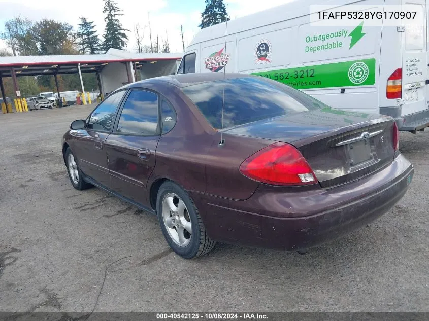 2000 Ford Taurus Se VIN: 1FAFP5328YG170907 Lot: 40542125