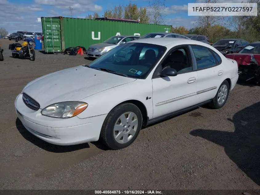 2000 Ford Taurus Lx VIN: 1FAFP5227YG227597 Lot: 40584875