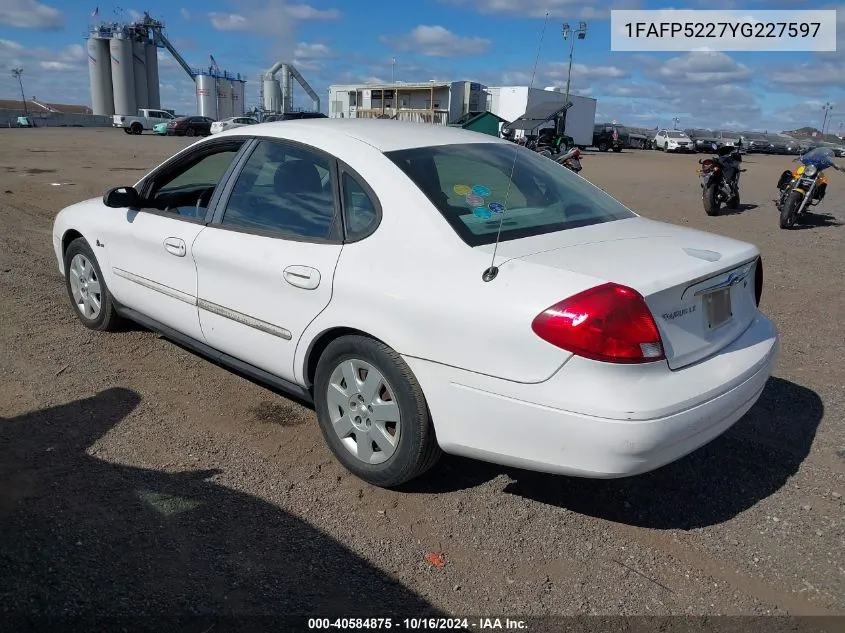 2000 Ford Taurus Lx VIN: 1FAFP5227YG227597 Lot: 40584875