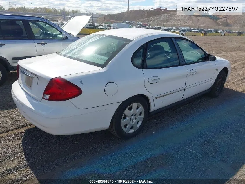 2000 Ford Taurus Lx VIN: 1FAFP5227YG227597 Lot: 40584875