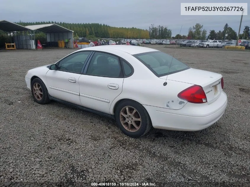 2000 Ford Taurus Lx VIN: 1FAFP52U3YG267726 Lot: 40618159