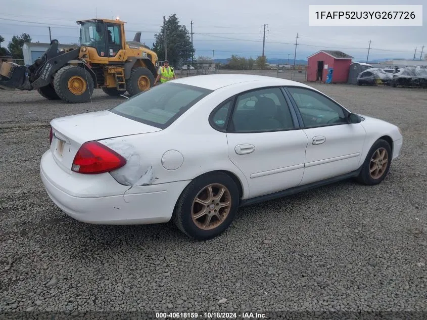 2000 Ford Taurus Lx VIN: 1FAFP52U3YG267726 Lot: 40618159