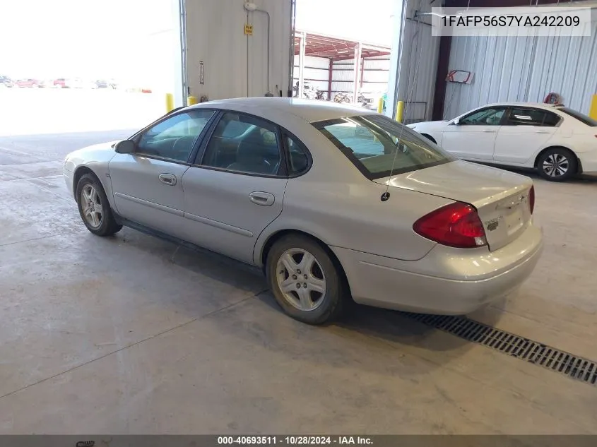 2000 Ford Taurus Sel VIN: 1FAFP56S7YA242209 Lot: 40693511