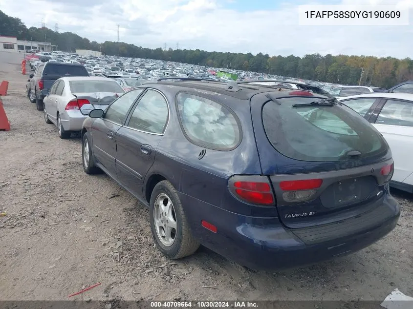 2000 Ford Taurus Se VIN: 1FAFP58S0YG190609 Lot: 40709664