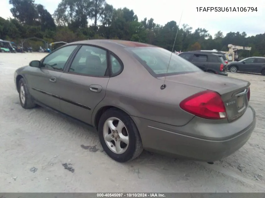 2001 Ford Taurus Se VIN: 1FAFP53U61A106794 Lot: 40545097