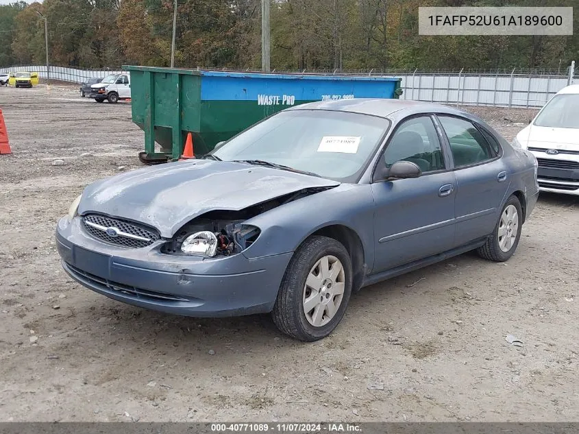 2001 Ford Taurus Lx VIN: 1FAFP52U61A189600 Lot: 40771089