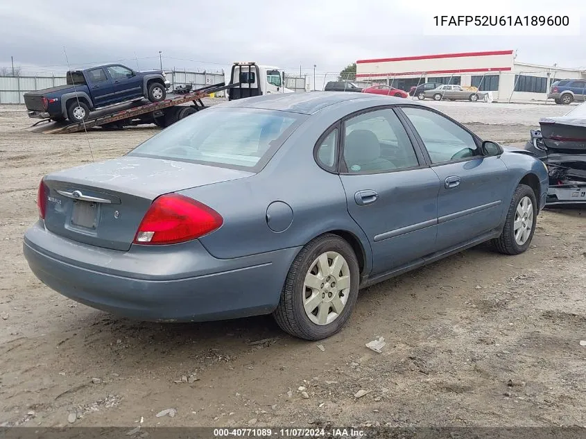 2001 Ford Taurus Lx VIN: 1FAFP52U61A189600 Lot: 40771089