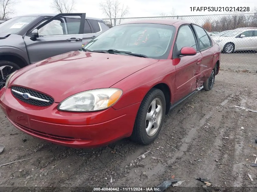 2001 Ford Taurus Se VIN: 1FAFP53U21G214228 Lot: 40840442