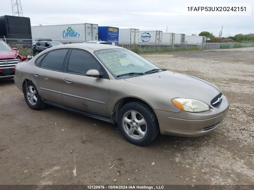 2002 Ford Taurus Se VIN: 1FAFP53UX2G242151 Lot: 12120976