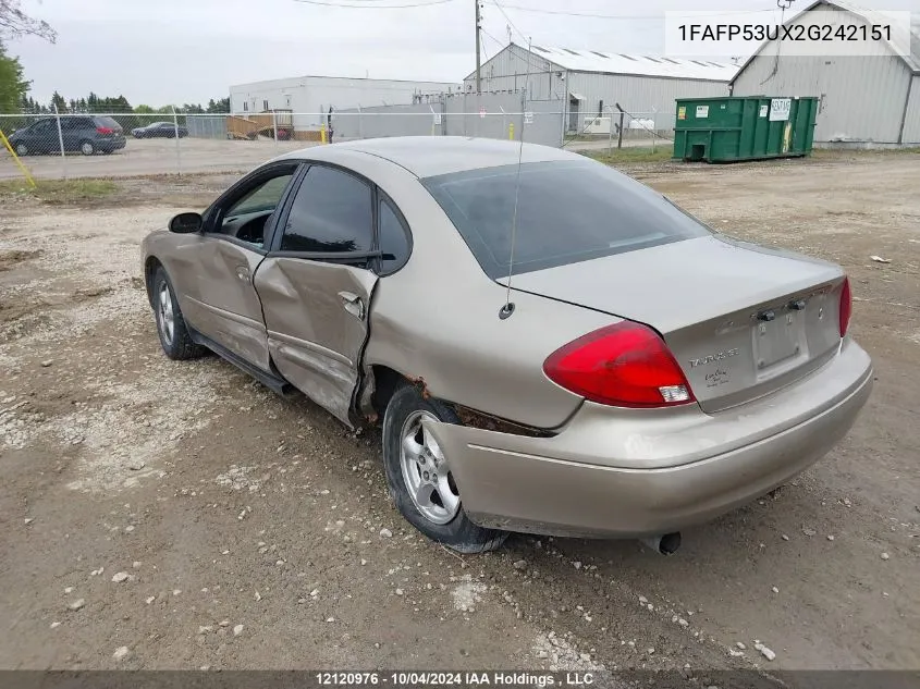 2002 Ford Taurus Se VIN: 1FAFP53UX2G242151 Lot: 12120976