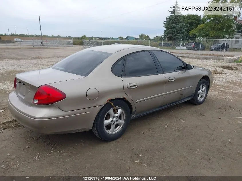 2002 Ford Taurus Se VIN: 1FAFP53UX2G242151 Lot: 12120976