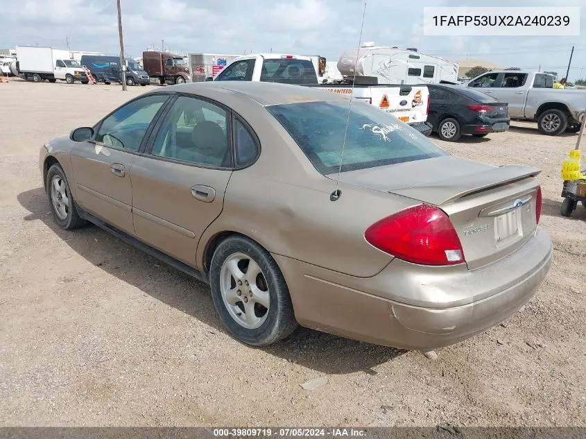 2002 Ford Taurus Se VIN: 1FAFP53UX2A240239 Lot: 39809719