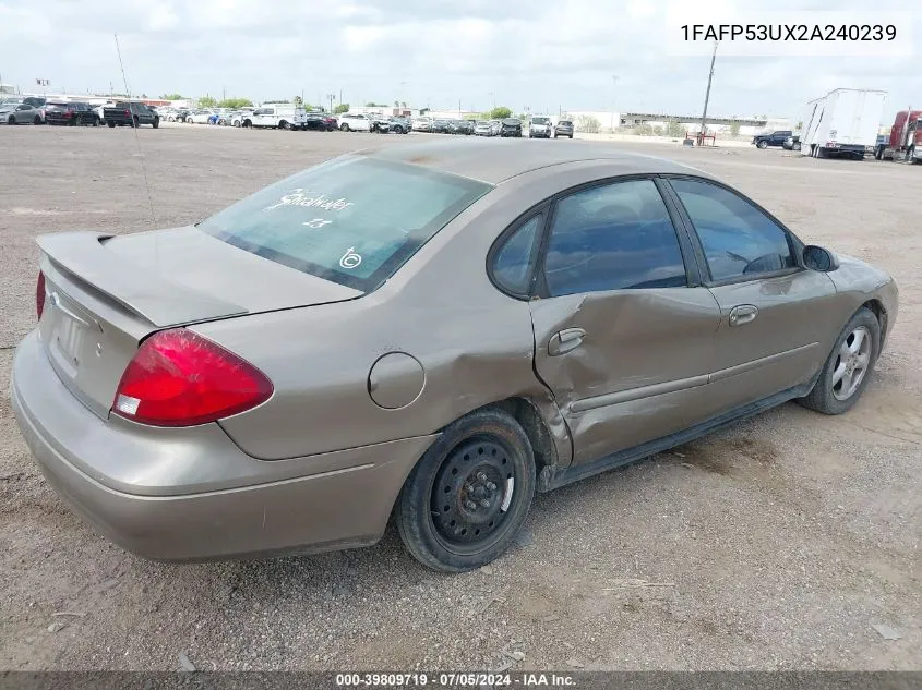 2002 Ford Taurus Se VIN: 1FAFP53UX2A240239 Lot: 39809719