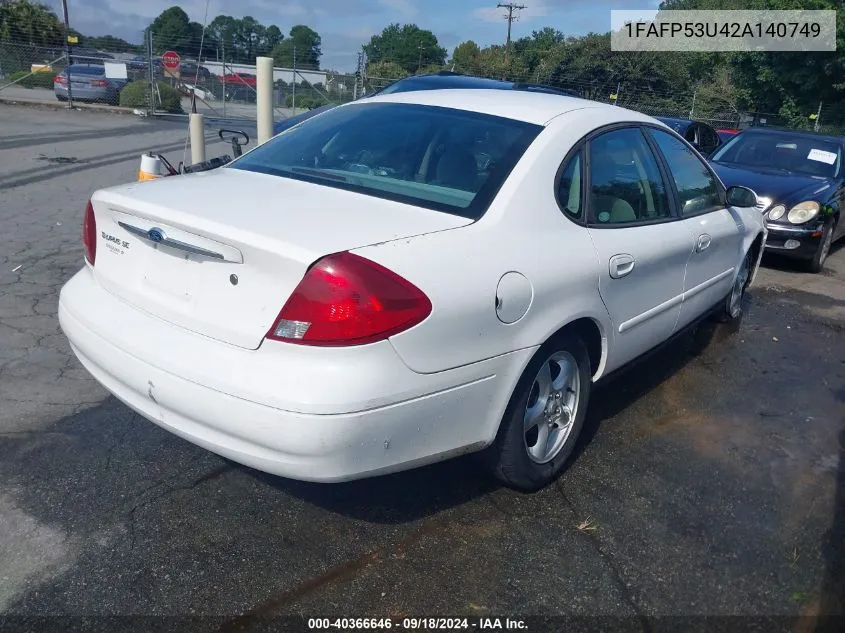 2002 Ford Taurus Se VIN: 1FAFP53U42A140749 Lot: 40366646