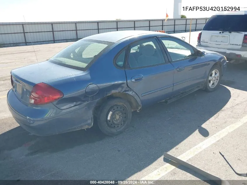 2002 Ford Taurus Se VIN: 1FAFP53U42G152994 Lot: 40428048