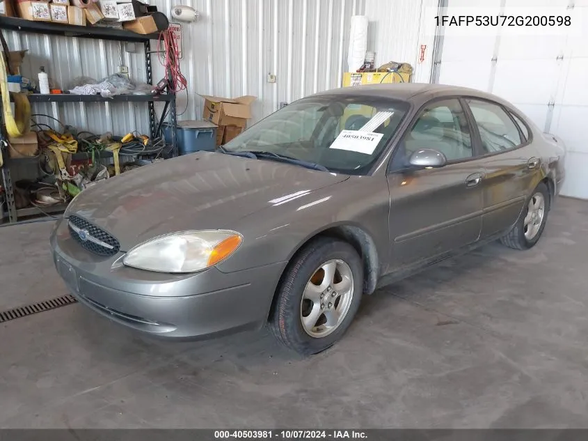 2002 Ford Taurus Se VIN: 1FAFP53U72G200598 Lot: 40503981