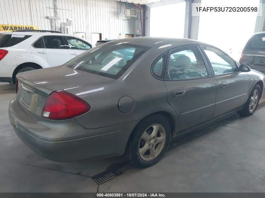 2002 Ford Taurus Se VIN: 1FAFP53U72G200598 Lot: 40503981