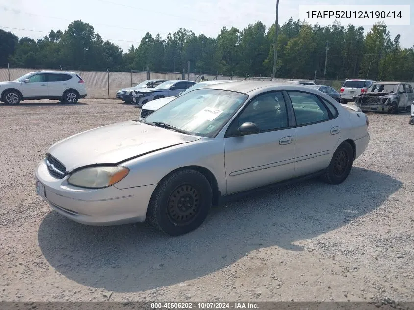 2002 Ford Taurus Lx VIN: 1FAFP52U12A190414 Lot: 40505202