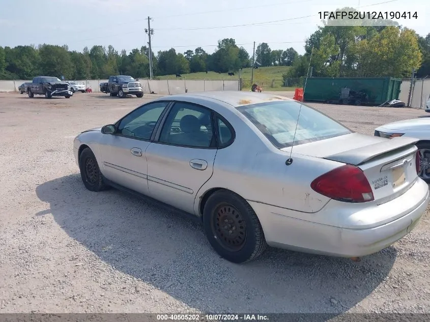 2002 Ford Taurus Lx VIN: 1FAFP52U12A190414 Lot: 40505202