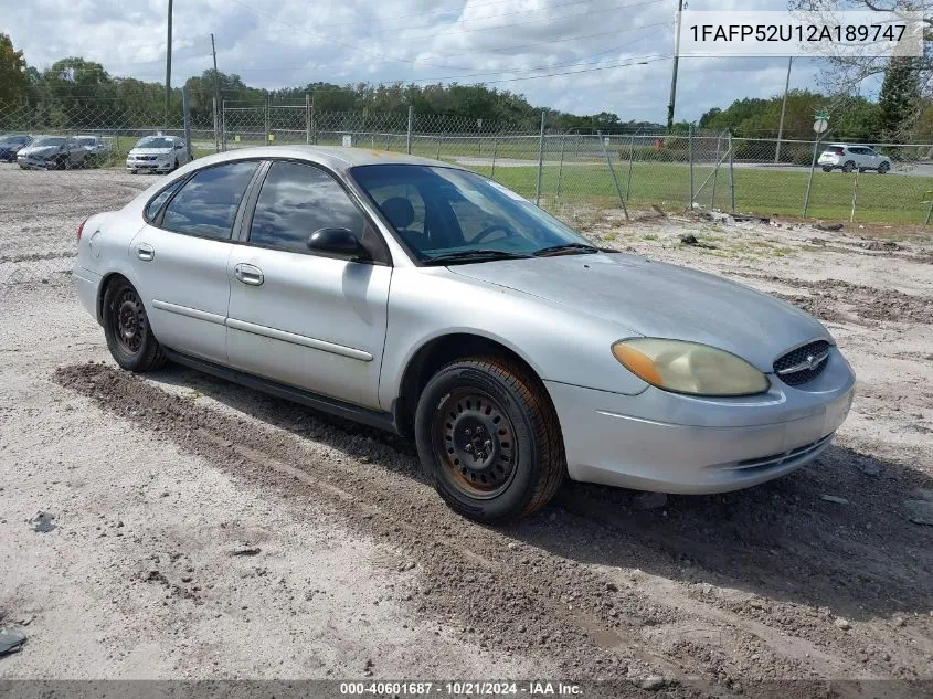 2002 Ford Taurus Lx VIN: 1FAFP52U12A189747 Lot: 40601687