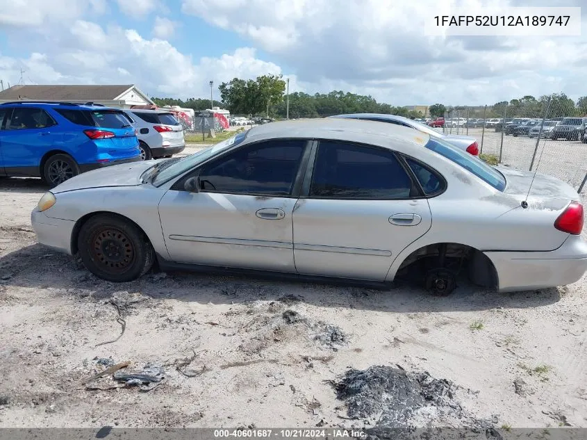 2002 Ford Taurus Lx VIN: 1FAFP52U12A189747 Lot: 40601687