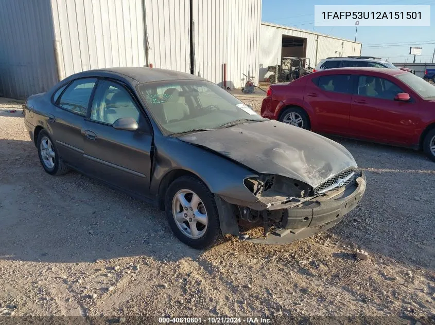 2002 Ford Taurus Se VIN: 1FAFP53U12A151501 Lot: 40610801