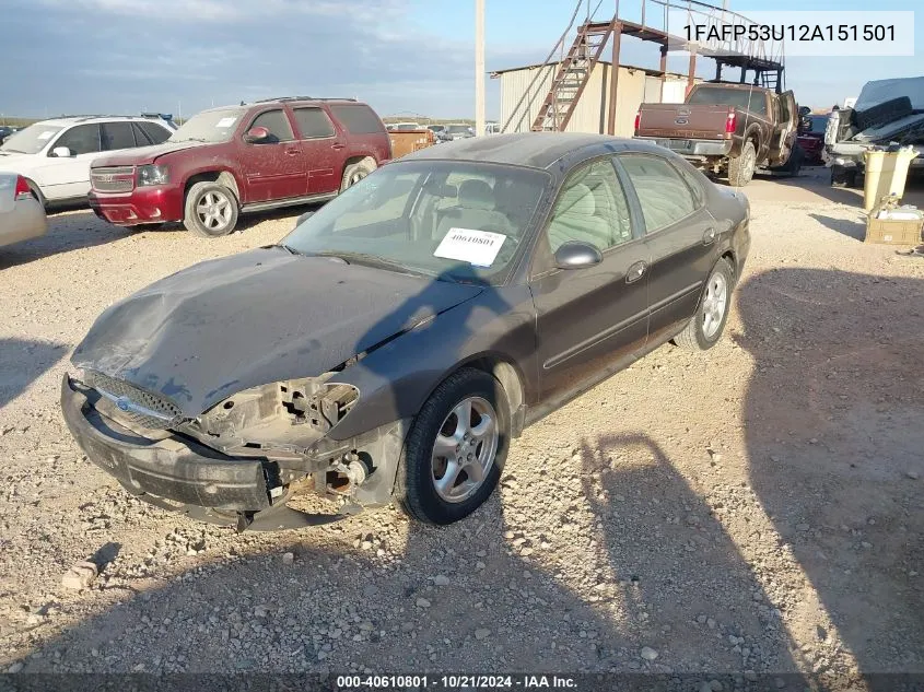 2002 Ford Taurus Se VIN: 1FAFP53U12A151501 Lot: 40610801