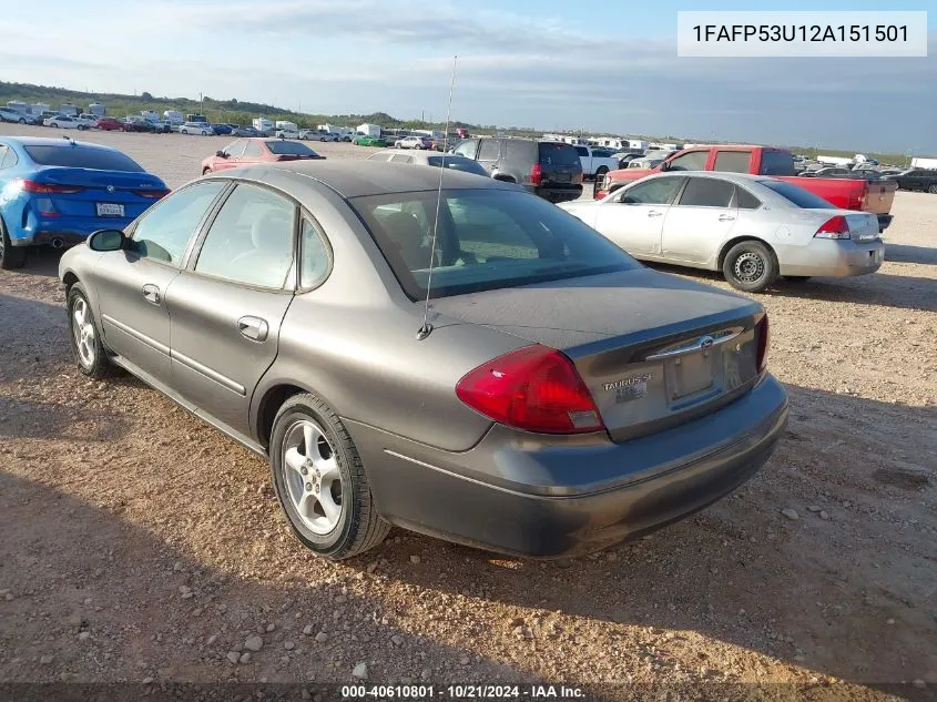 2002 Ford Taurus Se VIN: 1FAFP53U12A151501 Lot: 40610801