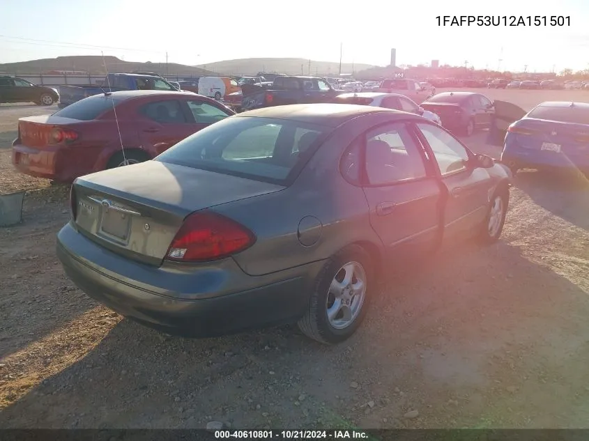 2002 Ford Taurus Se VIN: 1FAFP53U12A151501 Lot: 40610801