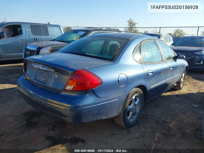 2002 Ford Taurus Se VIN: 1FAFP53U02G156928 Lot: 40615688