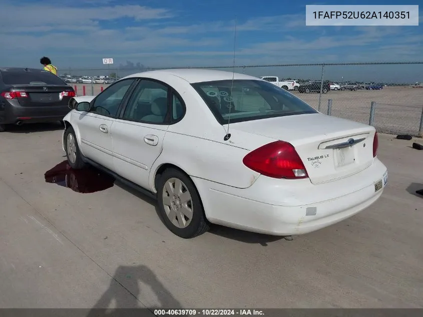 2002 Ford Taurus Lx VIN: 1FAFP52U62A140351 Lot: 40639709