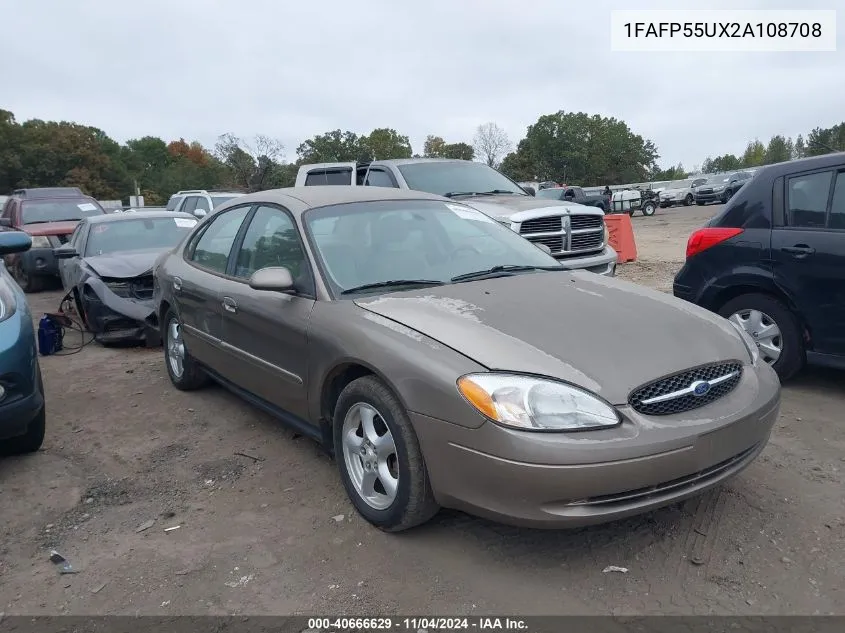 2002 Ford Taurus Ses VIN: 1FAFP55UX2A108708 Lot: 40666629