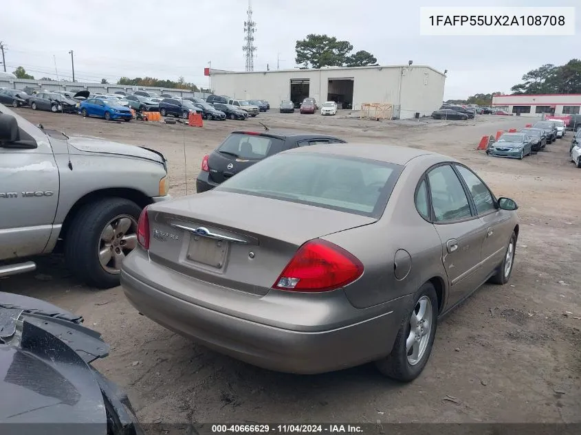 2002 Ford Taurus Ses VIN: 1FAFP55UX2A108708 Lot: 40666629