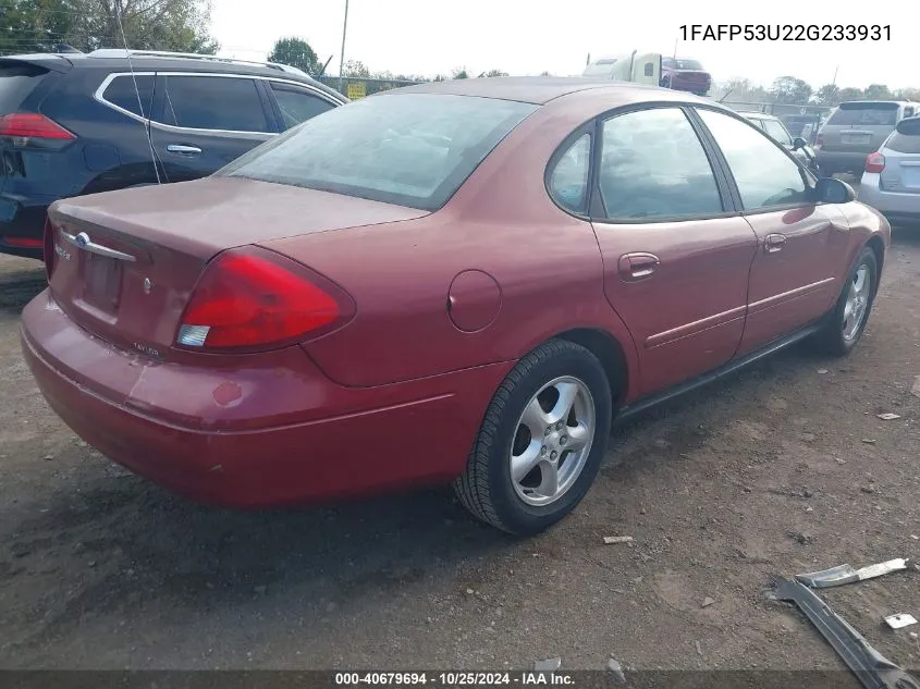 2002 Ford Taurus Se VIN: 1FAFP53U22G233931 Lot: 40679694