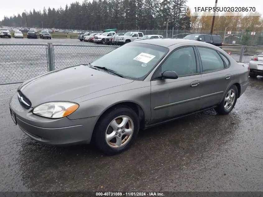 2002 Ford Taurus Ses VIN: 1FAFP55U02G208670 Lot: 40731059