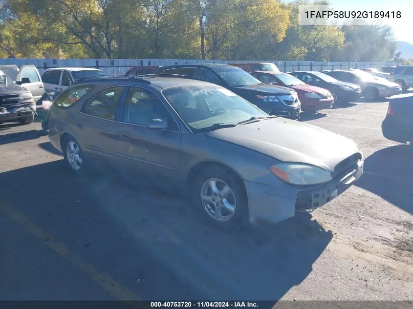 2002 Ford Taurus Se VIN: 1FAFP58U92G189418 Lot: 40753720