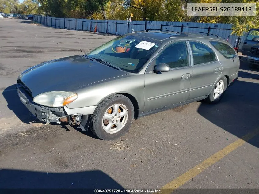 2002 Ford Taurus Se VIN: 1FAFP58U92G189418 Lot: 40753720