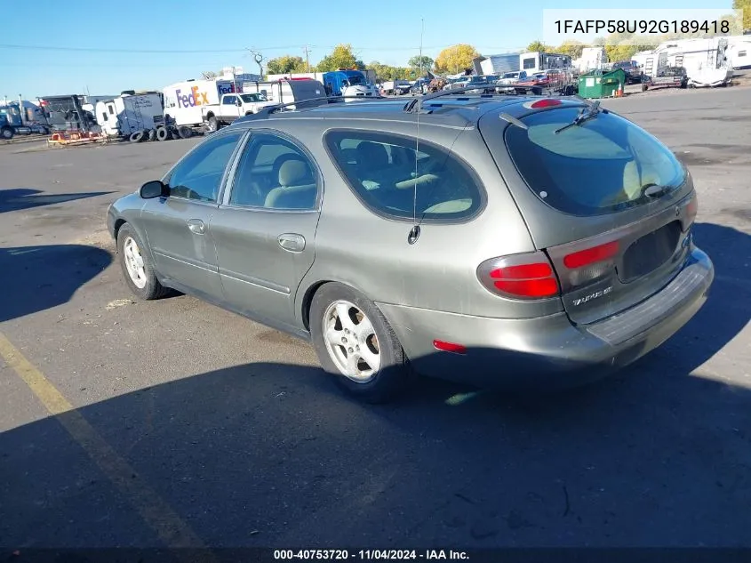 2002 Ford Taurus Se VIN: 1FAFP58U92G189418 Lot: 40753720