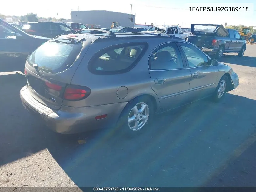 2002 Ford Taurus Se VIN: 1FAFP58U92G189418 Lot: 40753720