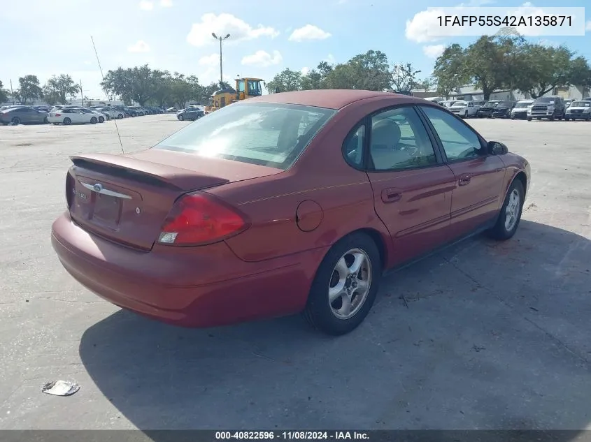 2002 Ford Taurus Ses VIN: 1FAFP55S42A135871 Lot: 40822596