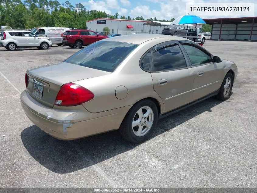 2003 Ford Taurus Ses VIN: 1FAFP55U93A278124 Lot: 39652852