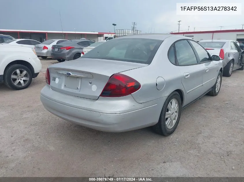 2003 Ford Taurus Sel VIN: 1FAFP56S13A278342 Lot: 39876749