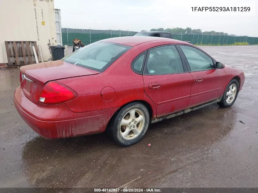 2003 Ford Taurus Ses VIN: 1FAFP55293A181259 Lot: 40142957