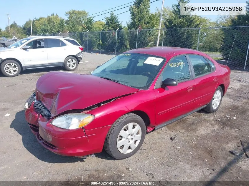 2003 Ford Taurus Lx VIN: 1FAFP52U93A205968 Lot: 40251495