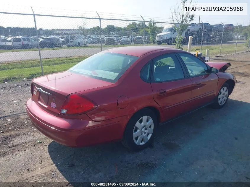 2003 Ford Taurus Lx VIN: 1FAFP52U93A205968 Lot: 40251495