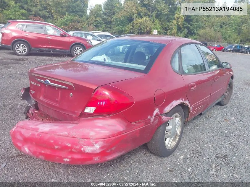 2003 Ford Taurus Ses VIN: 1FAFP55213A194085 Lot: 40452904