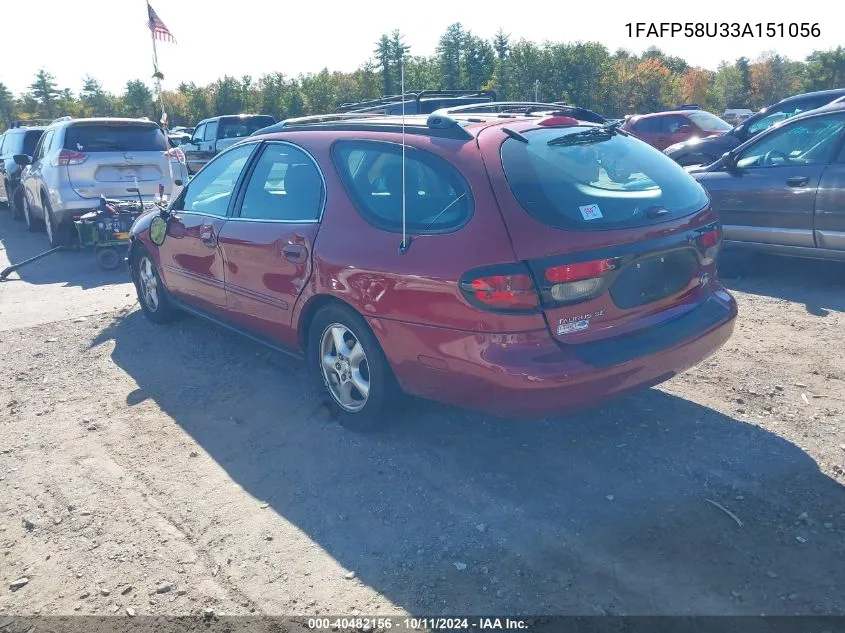 2003 Ford Taurus Se VIN: 1FAFP58U33A151056 Lot: 40482156